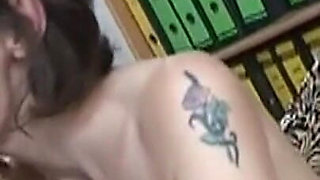 Tattooed Brunette MILF Rides Cock and Takes Cum