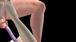 Animated 3D Porn - Beautiful Girl and Asian Man Double Dildo Doggy While Man Stroking