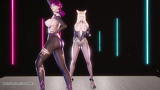 [mmd] Red Velvet - Monster Ahri Evelynn Sexy Striptease League of Legends Hentai Uncensored 4K 60fps