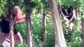 Spying blonde hooker fucking in the woods