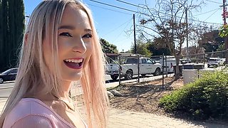 Hot skinny blonde girl gets horny during her ride home and gets fucked by her boyfriend in missionary position