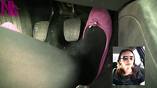 Driving in Black Thick Nylons and Pink Flats