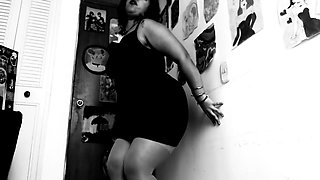 Silent Cinema and Black and White Vintage Girl Seducing You with Stockings, Dress and Heels