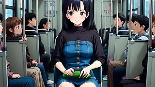 hentai played with a cucumber on the subway
