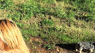 Booty blond ebony plays with her big boobs and pussy