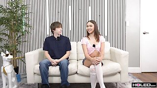 Mia River plays a flirty quiz game in knee socks