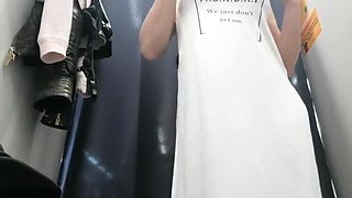 Russian babe Krisswou flashes big tits and hard nipples in dressing room hidden cam
