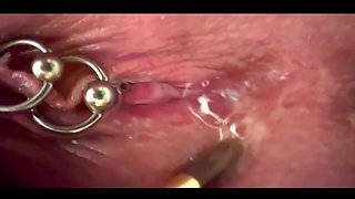 Extreme Close Up Rubbing My Pierced Clit by MakeUp Brush and Huge Orgasm make me completely Wet my Pussy