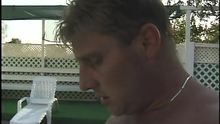 Young chicks want to share this horny dude together in the swimming pool