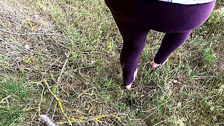 Complete Naked in the Woods - Beating Her Vagina and Tits