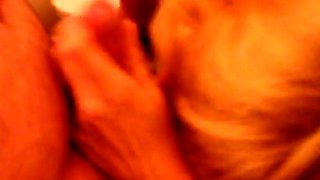 Blonde Granny Blowjob in a Bathroom