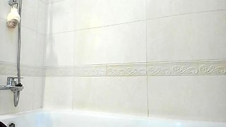 Small tit brunette amateur tugs on a big willie