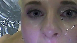 Petite Blonde Gets Into Interracial Gangbang and Bukkake