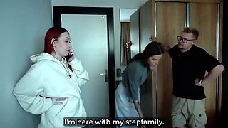 Stepmom and Stepsister Share Bed with Stepson in Wild Hotel Threesome - Facial Cumshot Fun