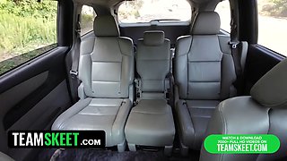 Trampy party chick eliza eves stokes and salivates on stranger's rod in the back seat - perv driver