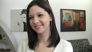 Sweet 19yo brunette cutie fingers her bald pussy in POV