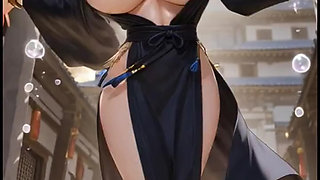 Japanese ninja girl dance in temple (Ai animation)