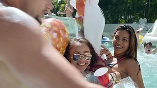 Crazy pool party turns into threesome sex in the shower room