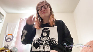 Giantess GF Tries on Nerdy Lingerie