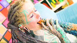 Deep into tattooed beauty Anuskatzz's holes