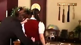 College teen thresome bang on the bed for cam at