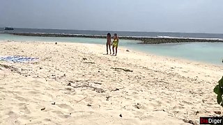 Stepmom and Stepdaughter Public Beach Sex - Big Tits Amateur Facial Cumshot