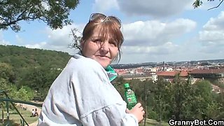 Hot 80-Year-Old Granny Sucks & Rides Big Cock Outdoor