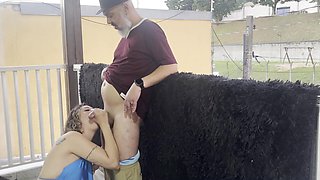 Big butted milf had sex with a guy she met on a party, on the balcony