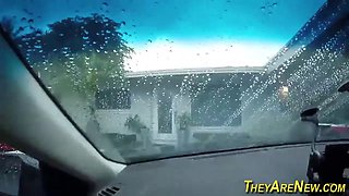 Tiny slut jizzed point of view