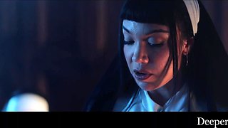 Sexy busty teen nun Kenna James in hardcore BBC interracial gangbang