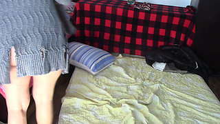 Amateur wife dances and tries on clothes that she cuts.