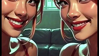 Cute Lesbians Tongue and Kiss Fetish, Ai Animation