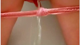 Hairy Milf Pisses In The Toilet With Her Fat Booty Spread And Wetting Pink Panties