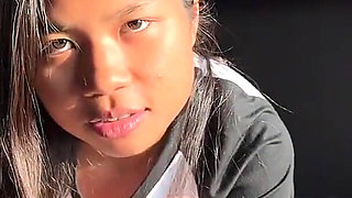 18yo Small Thai Teen Fucked by a White Cock and Try to Swallow Cum
