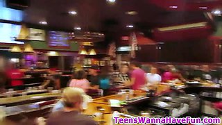 Teen lez kissing at pub