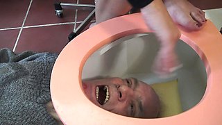 Toilet Trash for Pedicures and Spit - Madame Carla Degrades Her Old Slave as A Pedicure Slave and Spitton