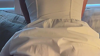 Innocent Girl Using Her Dildo in a White Dress