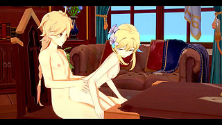 Genshin Impact Hentai - Aether and Lumine Sucking and Fucking - 3D Anime Cartoon Video Game Porn Video