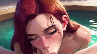 Anime Ai: on a Hot Day, We Got Into the Pool, and Seeing My Girlfriend Naked, I Couldn't Resist Fucking Her