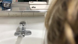 Young student is fucked in her mouth and in a sweet pussy in a public toilet.