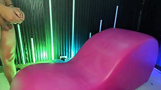 Intense Hardcore Threesome with Two Women on Pink Lounge