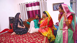 Desi Indian Thirki Husband Fucks His All Four Wives at the Same Time and Cumshot on Face. Hindi Audio
