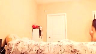 Small tit brunette amateur tugs on a big willie