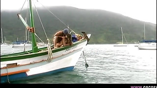 Brunette on Boat Gets Fucked Hard Outdoor on Deck