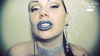 Blue glittery lips smelling & worship