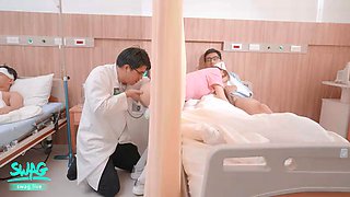 Threesome in the Hospital: Slutty Nurse Gets Fucked by Doctor and Patient