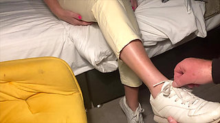 Mrs Mature Feet having her sockettes removed