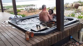 Big Tit MILF Black Swan Gives Blowjob & Gets Fingered Outdoor - Public Sex on Mountain