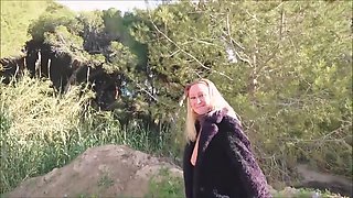 Outdoor Public Toilet Fingers And Flashing In Stockings And Big Fur Coat With Natalie K