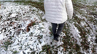 Completely Naked in the Snow - Beating Her Vagina